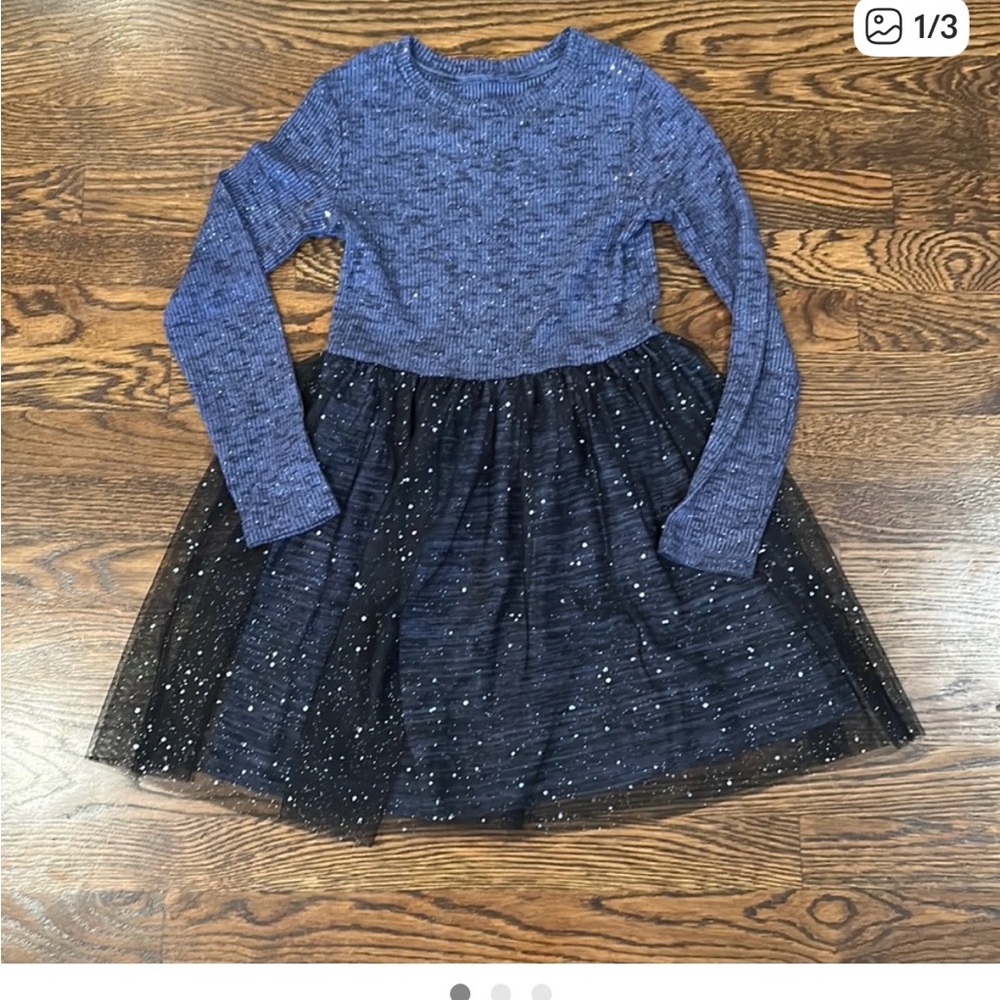 Cat & Jack Blue Knit and Black Tulle Kids Dress